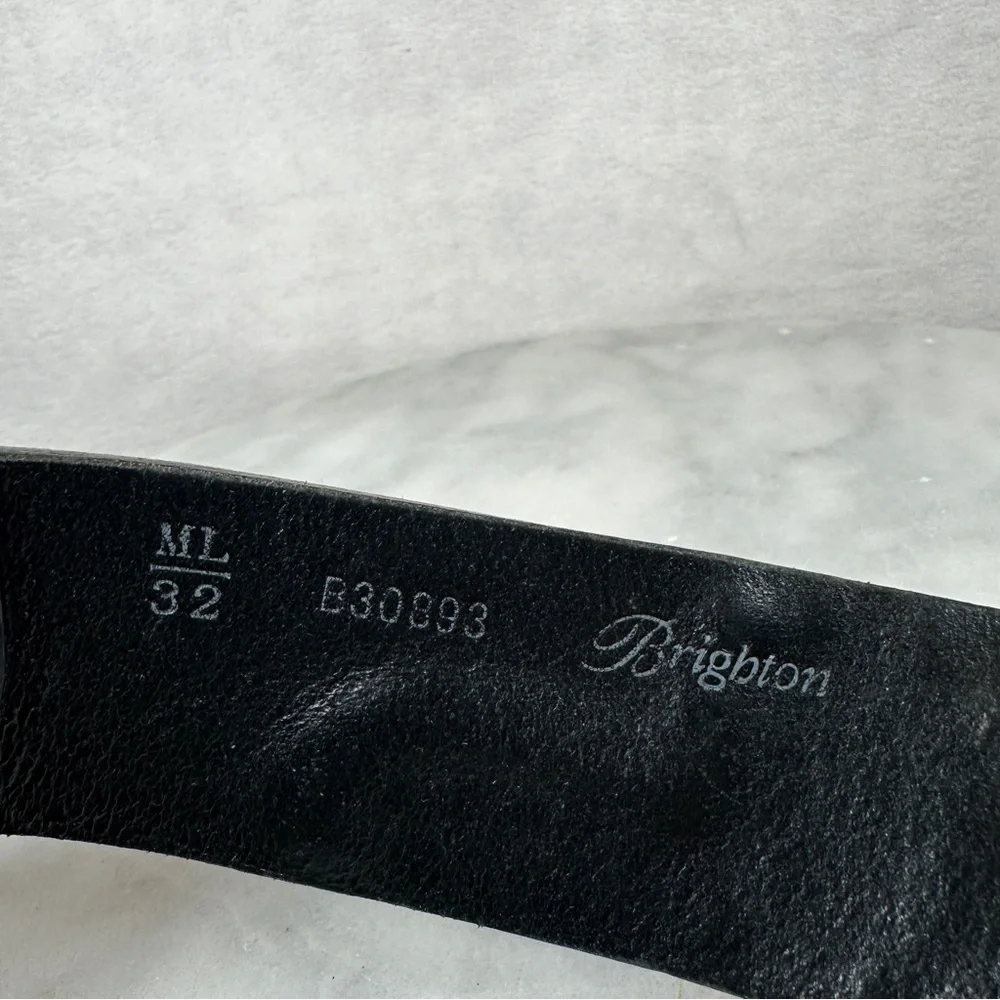Brighton Black Leather‎ Belt Silver wide floral opera whipstitch bohemian biker